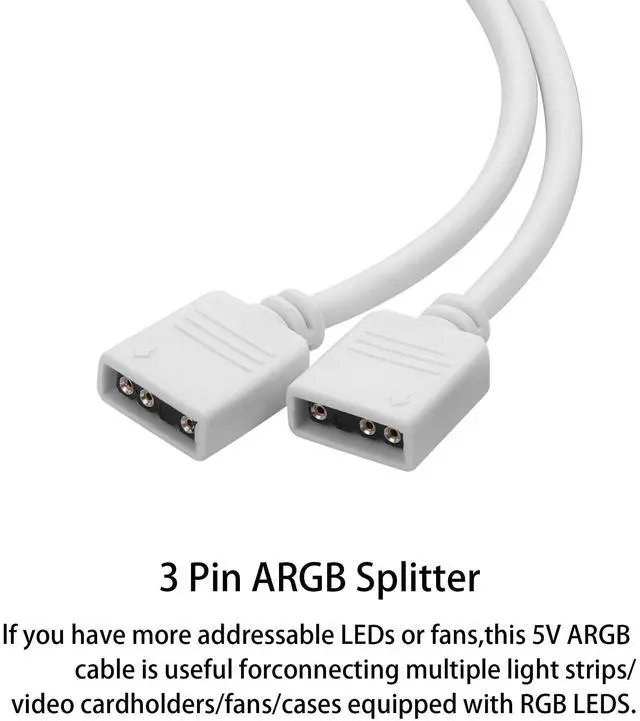 Alt view image 2 of 7 - 1 to 2 ARGB Splitter Cable, 5V 3 Pin Addressable RGB Splitter Extension Cable LED Sync for Computer Chassis CPU Cooler and 5V ARGB Fan-11.8 Inches (3Pin, 1 to 2)