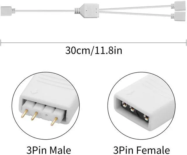 Alt view image 6 of 7 - 1 to 2 ARGB Splitter Cable, 5V 3 Pin Addressable RGB Splitter Extension Cable LED Sync for Computer Chassis CPU Cooler and 5V ARGB Fan-11.8 Inches (3Pin, 1 to 2)