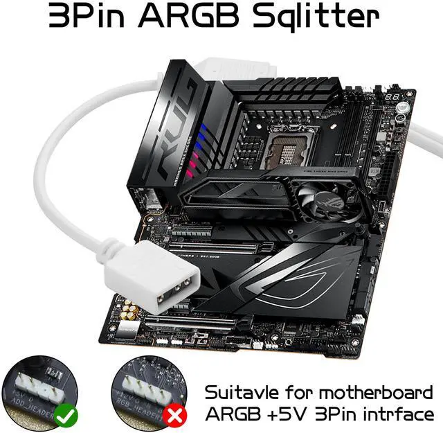 Alt view image 4 of 7 - 1 to 2 ARGB Splitter Cable, 5V 3 Pin Addressable RGB Splitter Extension Cable LED Sync for Computer Chassis CPU Cooler and 5V ARGB Fan-11.8 Inches (3Pin, 1 to 2)