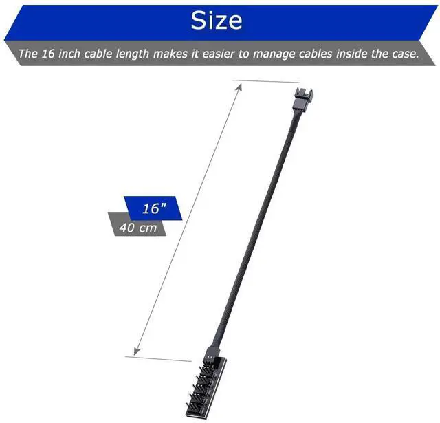 Alt view image 7 of 7 - 2 Pack Cooling Fan 1 to 5 Hub, All 4 Pin Cooling Fans Power Extension Cable for PC Case Internal Motherboard Fan, 5 Way Splitter Wire for ATX Computer Case, Sleeved Braided (16 inches)