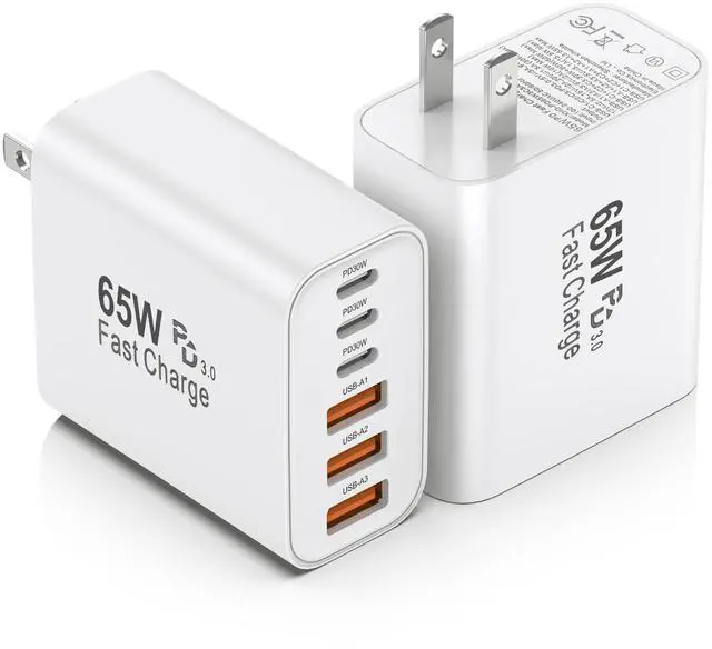 Main image of USB C Fast Charger Block, 65W USBC Wall Charger Plug, 2Pack 6-Port Type C Phone Charging Cubes Power Adapter Multiport Brick for iPhone 17/16/15/14/13/12/11/Pro Max/Plus/Air, iPad mini/Pro,Galaxy S25