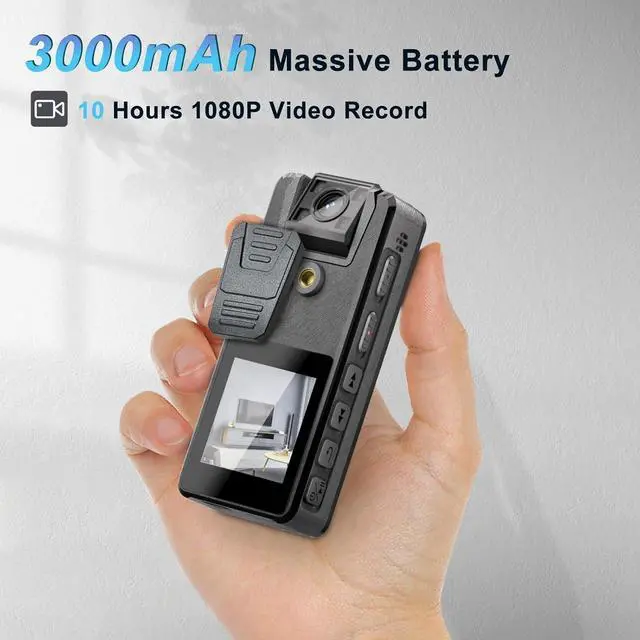 Alt view image 3 of 7 - Body Camera 3000mAh, 1296P Camcorder with IR Night Vision, 180° Rotatable Lens and 2 Sturdy Clips, 64GB Body Cam with Audio and Video Recording, Ideal for Police Cycle Delivery Home (64GB) (64GB)