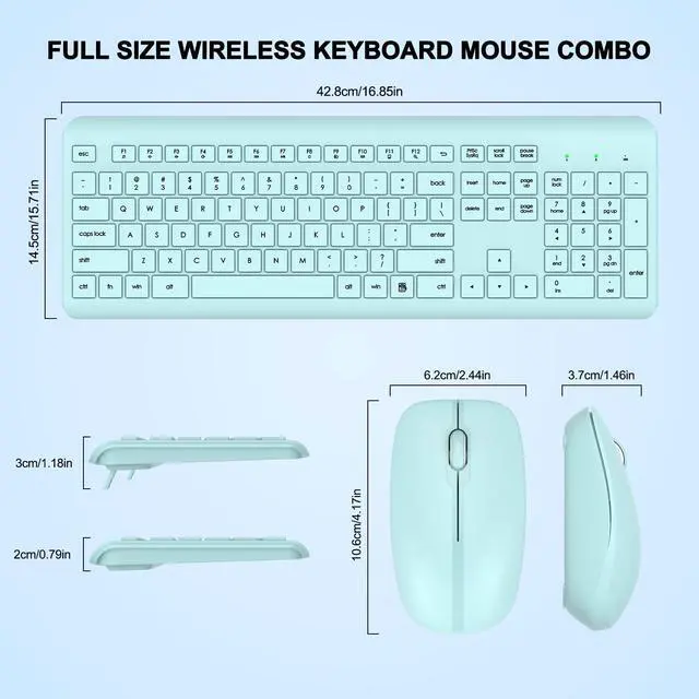 Alt view image 7 of 7 - Wireless Keyboard and Mouse Combo, Full Size Silent Ergonomic Keyboard and Mouse, Long Battery Life, Optical Mouse, 2.4G Lag-Free Cordless Mice Keyboard for Computer, Mac, Laptop, PC, Windows(Green)