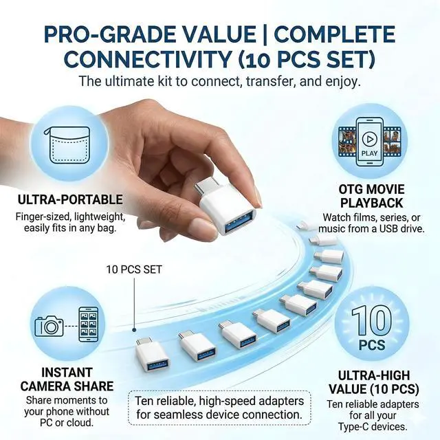 Alt view image 2 of 7 - 10 PCS USB-C to USB Adapter, White USB Type-C to a Female Adapter for Flash Drive, Controller,Mouse, Keyboard and More