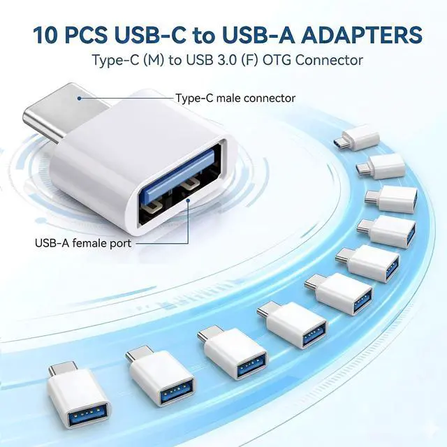 Alt view image 6 of 7 - 10 PCS USB-C to USB Adapter, White USB Type-C to a Female Adapter for Flash Drive, Controller,Mouse, Keyboard and More