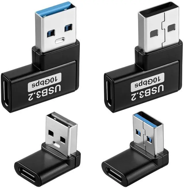 Main image of 4 Pack 90 Degree USB to USB C Adapter, USB A Male to Type C Female Extender Connector Right Angle Type-C Female to A Male Converter Type Plug Adapter for PC, Laptop, USB-A Charger, Power Bank and More