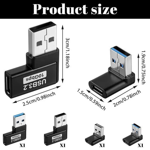 Alt view image 3 of 7 - 4 Pack 90 Degree USB to USB C Adapter, USB A Male to Type C Female Extender Connector Right Angle Type-C Female to A Male Converter Type Plug Adapter for PC, Laptop, USB-A Charger, Power Bank and More