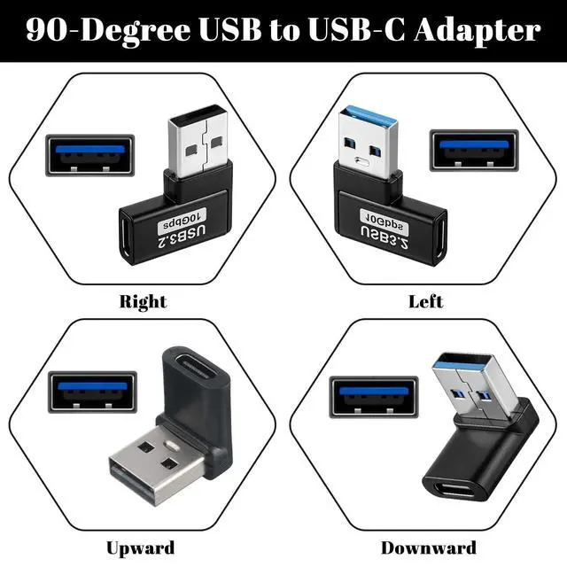 Alt view image 4 of 7 - 4 Pack 90 Degree USB to USB C Adapter, USB A Male to Type C Female Extender Connector Right Angle Type-C Female to A Male Converter Type Plug Adapter for PC, Laptop, USB-A Charger, Power Bank and More