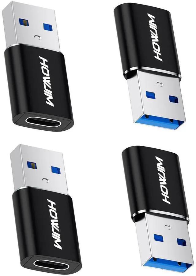 Main image of USB to USB C Adapter 4 Pack, USB C Female to USB3.0 Male OTG Adapter,Fast Charging 5Gbps Data Transfer for M-acBook Pad Pro Phone 15/16/17 Pro Max G-alaxy X-Peria Watch Black