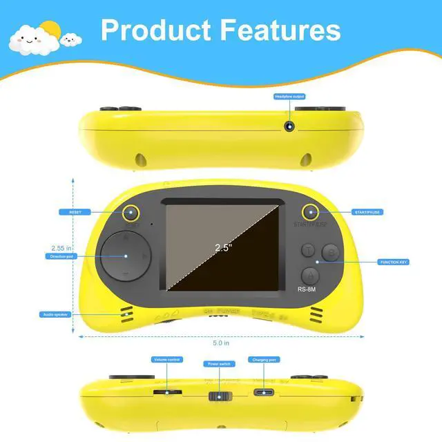 Alt view image 6 of 7 - Kids Handheld Game Player - 220 Built-in Games, 2.5" IPS Display, Rechargeable & Long-Lasting - Ideal Travel Toys for Kids Ages 3-10 Boys & Girls