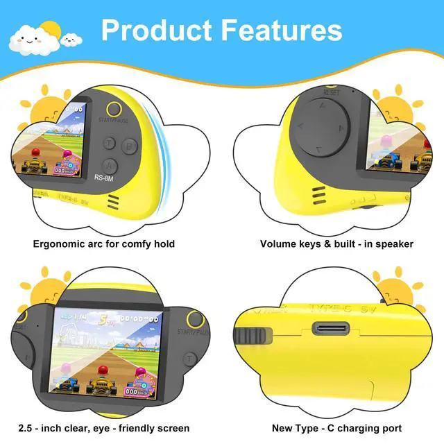 Alt view image 4 of 7 - Kids Handheld Game Player - 220 Built-in Games, 2.5" IPS Display, Rechargeable & Long-Lasting - Ideal Travel Toys for Kids Ages 3-10 Boys & Girls