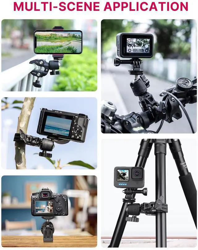 Alt view image 2 of 6 - ULANZI R099 Super Clamp Camera Mount - Heavy Duty 3.3lb Load Metal Clamp with 360° Ball Head for Action Cameras (GoPro/Insta360/DJI), DSLR, Bike/Motorcycle Handlebar, Pole/Tube Mount Accessories