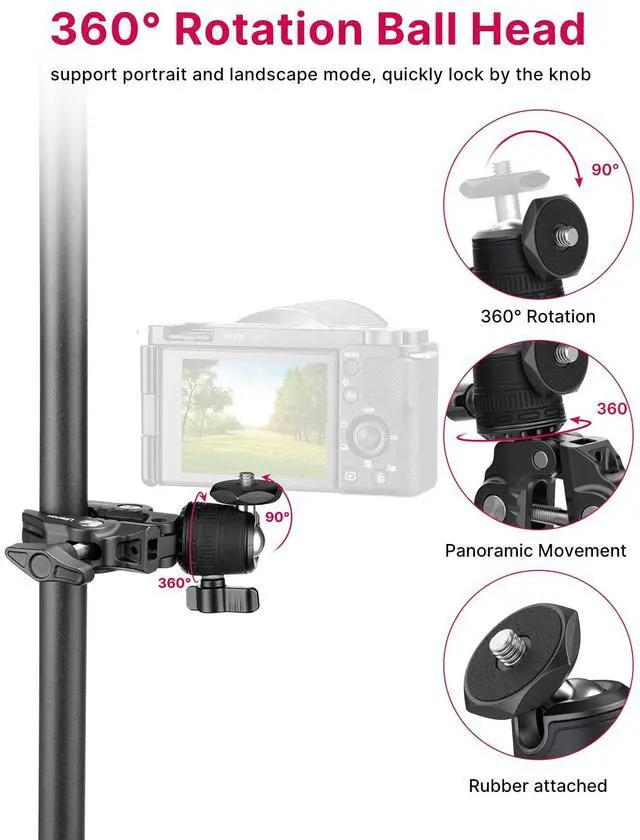 Alt view image 4 of 6 - ULANZI R099 Super Clamp Camera Mount - Heavy Duty 3.3lb Load Metal Clamp with 360° Ball Head for Action Cameras (GoPro/Insta360/DJI), DSLR, Bike/Motorcycle Handlebar, Pole/Tube Mount Accessories