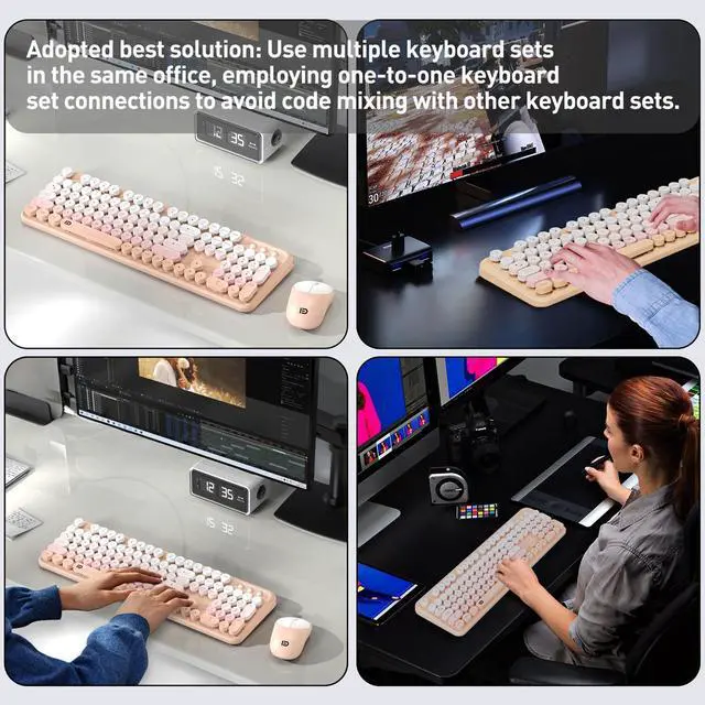 Alt view image 7 of 7 - 2.4GHz Wireless Keyboard and Mouse Set with Switch Button - Full-Size Keyboard - Compatible for Windows/Laptop/PC/Notebook/Smart TV and More - Pink