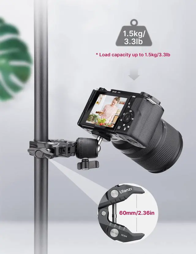 Alt view image 3 of 6 - ULANZI R099 Super Clamp Camera Mount - Heavy Duty 3.3lb Load Metal Clamp with 360° Ball Head for Action Cameras (GoPro/Insta360/DJI), DSLR, Bike/Motorcycle Handlebar, Pole/Tube Mount Accessories