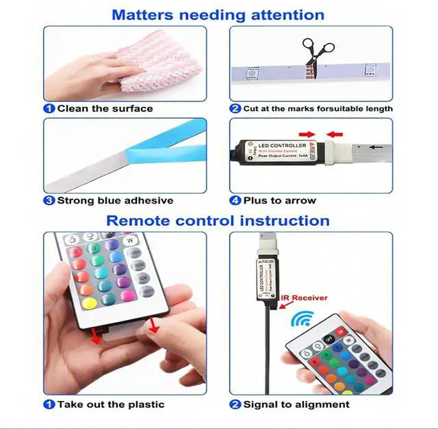 Alt view image 6 of 6 - LED Strip Lights 32.8ft LED Lights for Bedroom,TV Backlight, Party,Gaming Room, Home RGB Decor USB Powered Plug & Play with Remote Con