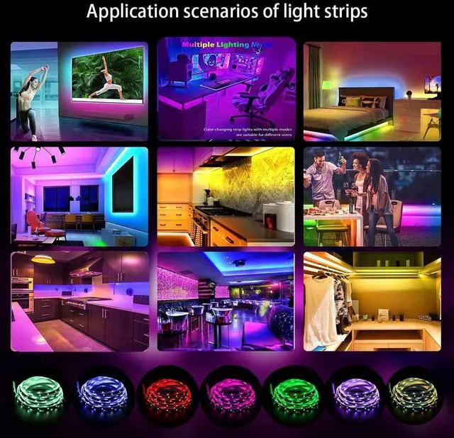 Alt view image 5 of 6 - LED Strip Lights 32.8ft LED Lights for Bedroom,TV Backlight, Party,Gaming Room, Home RGB Decor USB Powered Plug & Play with Remote Con