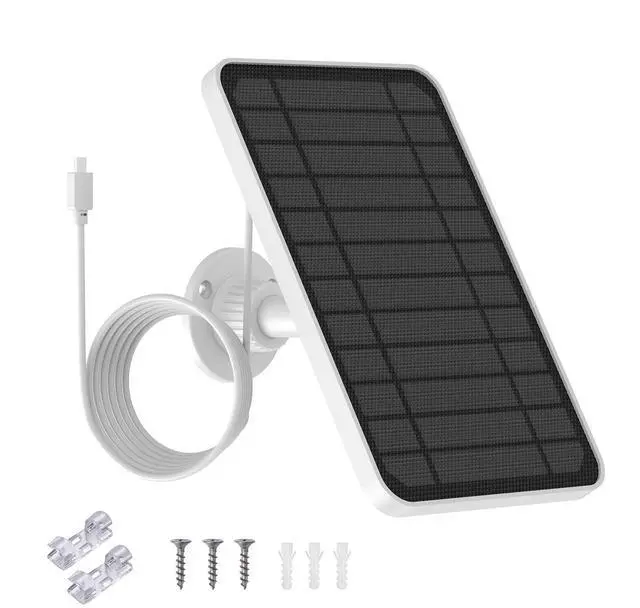 Main image of Solar Panel for eufy Camera, 5W Solar Panel Compatible with eufyCam 2/2 Pro, 2C/2C Pro, E20/E40 Spotlight, IP65 Waterproof USB-C Solar Panel Charger for eufy with Micro USB & Rubber Plug
