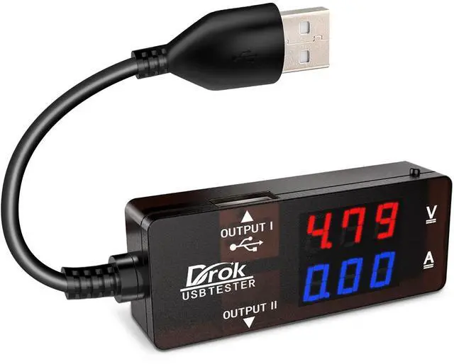 Main image of USB Tester, USB-A 2.0 Digital Multimeter Dual USB Output Ports PD QC 3.0 Color LED Display, 7 Modes Capacity Voltage Current Power Voltmeter Ammeter for Laptop Power Bank Solar Panel
