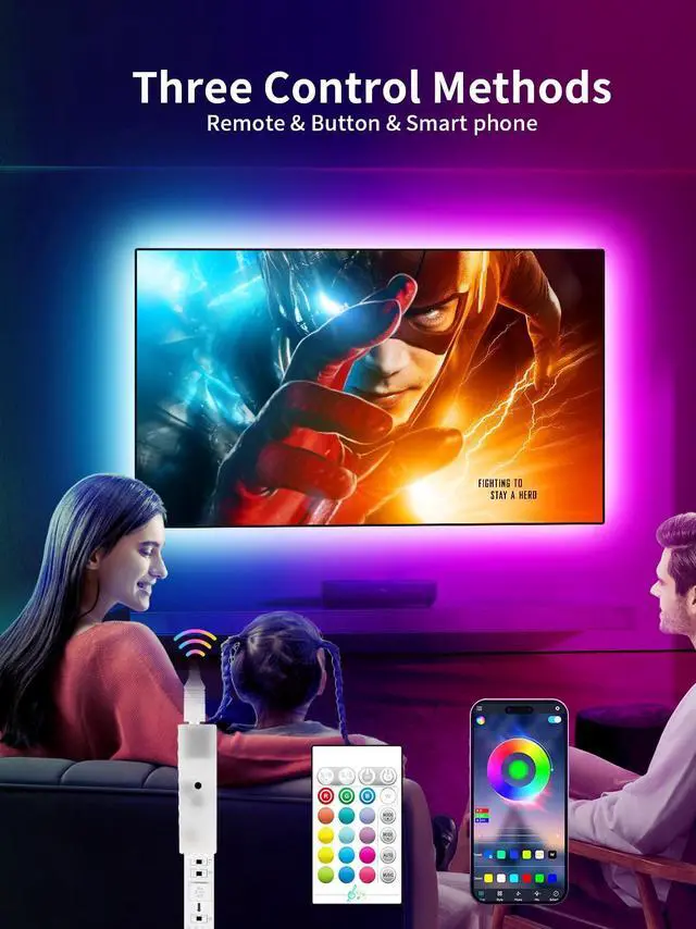 Alt view image 2 of 6 - TV LED Backlight, 9.84ft LED Lights for 32-43in TV, RGB TV Lights Behind with Music Sync Bluetooth APP and Remote Control Strip Light USB Powered for Bedroom Home Decor