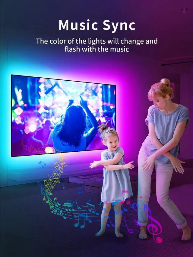 Alt view image 5 of 6 - TV LED Backlight, 9.84ft LED Lights for 32-43in TV, RGB TV Lights Behind with Music Sync Bluetooth APP and Remote Control Strip Light USB Powered for Bedroom Home Decor