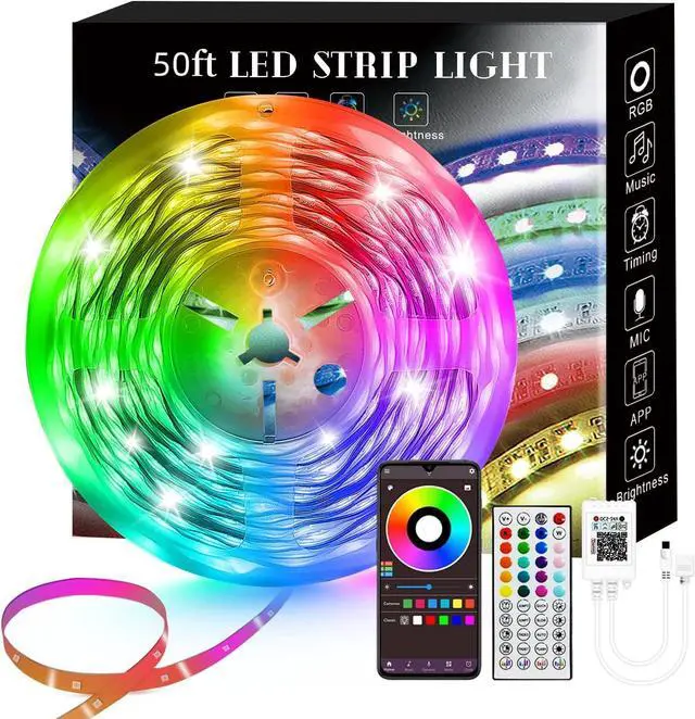 Main image of 50FT Smart LED Strip Lights, RGB Strip Lights Sync to Music with 40 Key Remote Controller LED Lights for Bedroom, Christmas Lights decration (Multi-Colored, 50FT)