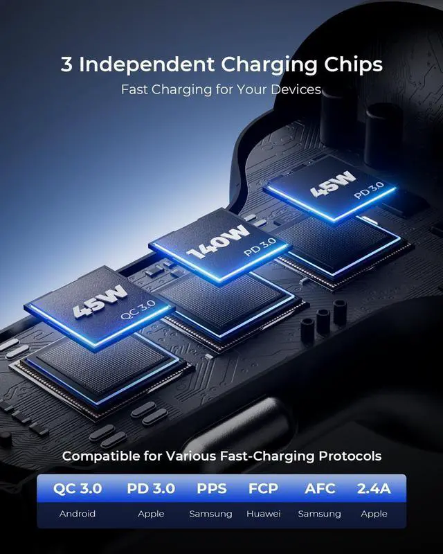 Alt view image 6 of 6 - 230W USB C Fast Car Charger, 3-Ports Mutiple Car Charger Adapter, Fast Charging PD140W/PPS63W/QC45W Compatible with iPhone17/16/15/MacBook/iPad/Laptop/SamsungS25, Cigarette Lighter USB Charger