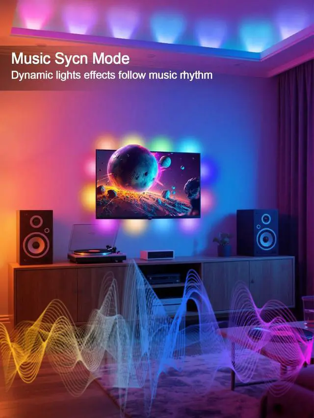 Alt view image 2 of 5 - TV LED Lights, 9.8ft LED Strip Lights for 35-55 Inch TV Behind Lighting, RGB Color Changing TV Backlight with APP & Remote Control, Music Sync USB LED Light for Bedroom Gaming Room Decor
