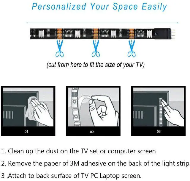 Alt view image 2 of 3 - SMY USB LED Strip Light,RGB Multi-Colour LED Light Strip Kit Waterproof IP65, 30LED with Wireless Remote Controller for TV/PC/Laptop Bias Lighting (3.28Ft)