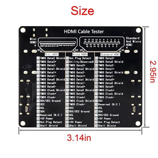 Alt view image 5 of 6 - Cable Tester Board for HDMI Cable Tester Checker 20 LED Light Status Indictor to Check Disorder Short Open and Cross Connection for Standard HDMI Type A, Mini HDMI Type C, Micro HDMI Type D