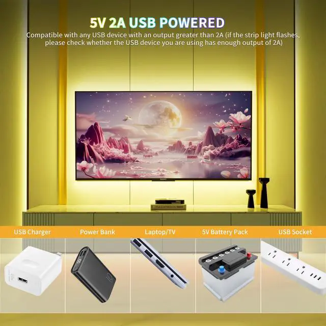 Alt view image 6 of 7 - 5V USB COB RGB LED Strip Light 4.92ft/1.5m Color Changing Light Strips,TV Backlight Multicolor Flexible Under Cabinet Tape Lights with Bluetooth Control for Bedroom,Kitchen,Home DIY Lighting