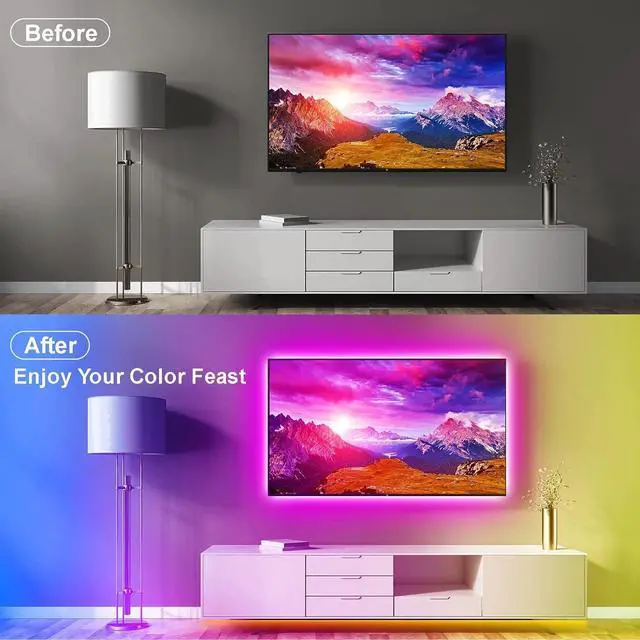 Alt view image 2 of 7 - TV LED Backlight,9.84ft Music Sync RGB Backlight with Remote & App Control, USB Powered for 32-45 Inch TVs, Computer, Bedroom, Gaming Setup, Home Cinema
