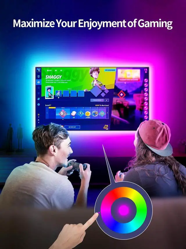 Alt view image 3 of 6 - TV LED Backlight, 9.84ft LED Lights for 32-43in TV, RGB TV Lights Behind with Music Sync Bluetooth APP and Remote Control Strip Light USB Powered for Bedroom Home Decor