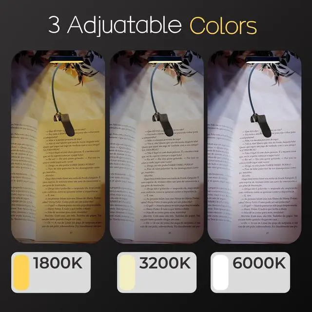 Alt view image 2 of 7 - LED Book Light, Book Light for Reading in Bed, Eye Caring, 3 Colors & 5 Brightness, Rechargeable Long Lasting Reading Light, Lightweight Clip on Light, Gifts for Book Lovers (Black)