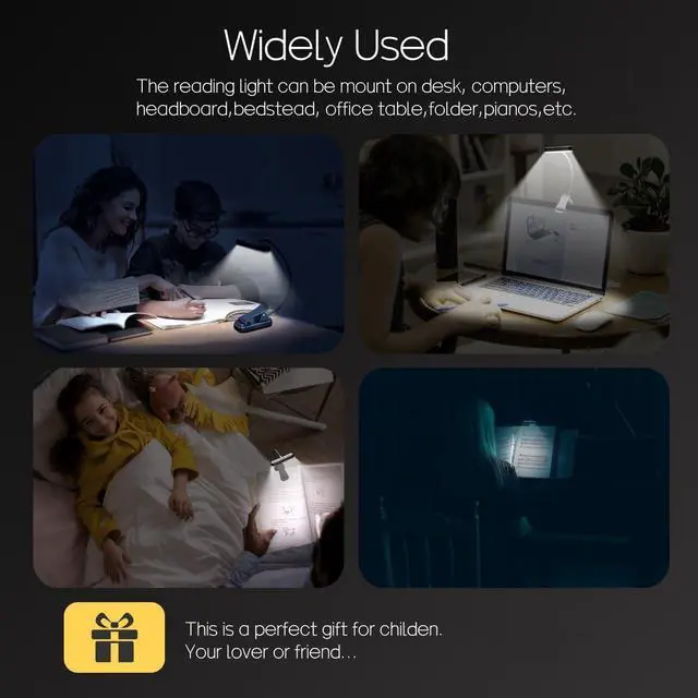 Alt view image 7 of 7 - LED Book Light, Book Light for Reading in Bed, Eye Caring, 3 Colors & 5 Brightness, Rechargeable Long Lasting Reading Light, Lightweight Clip on Light, Gifts for Book Lovers (Black)
