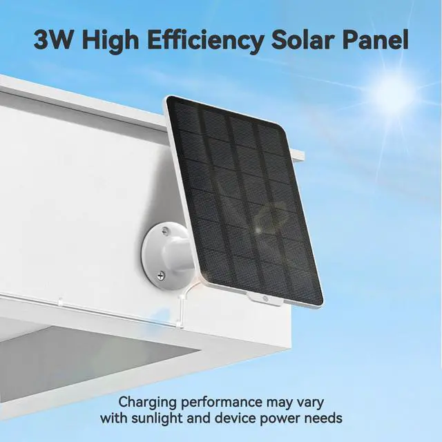 Alt view image 7 of 7 - 3W Solar Panel for Battery-Powered Security Cameras,USB-C & Micro USB Solar Charger for Wireless Outdoor Cameras,IP65 Waterproof, 9.8ft Cable, 360° Adjustable Mount (White, 1 Pack)