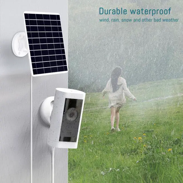 Alt view image 7 of 7 - 8W Solar Panel Compatible with Rechargeable Battery Powered Cam, for Security Camera Outdoor, 5V Camera Solar Charger Waterproof with Micro USB/USB-C Port/DC 3.5mm 3in1 Cable, 360° Adjustable Bracket