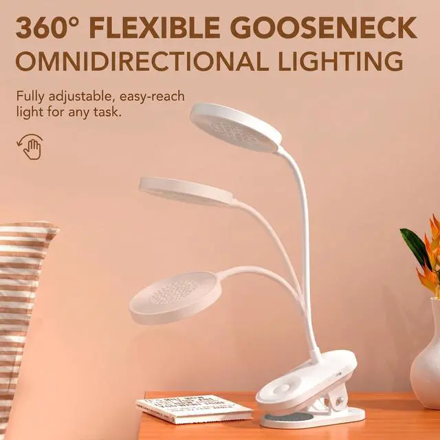 Alt view image 3 of 7 - Clip On LED Reading Light, Book Light for Bedroom - 5W Dimmable Touch Control Desk Lamp with Flexible Gooseneck, 19 LED Eye-Caring Night Light, USB Rechargeable, Perfect for Headboard, Study, Office