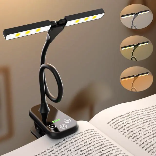 Main image of Rechargeable Clip On Book Light, 3 Color Eye-Care LED Reading Light, 360° Rotatable Bed Reading Lamp, USB Rechargeable, Portable Book Light for Kids, Travel & Office
