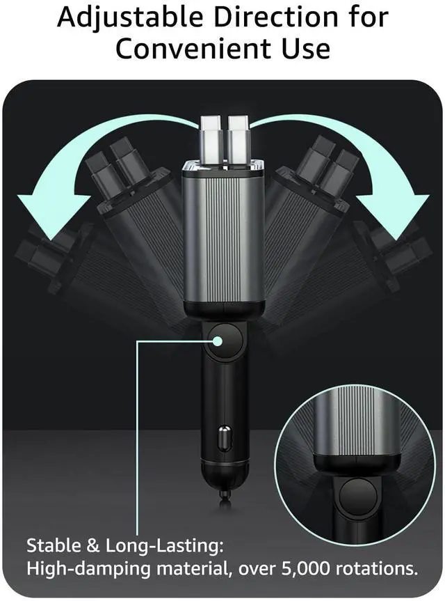 Alt view image 4 of 6 - Retractable Car Charger USB C,145W Type C Car Charger Fast Charging with Dual Retractable USB C Cable and USB Ports for iPhone 17/16/15,S25/24/23/22, Pixel 9/8/7(Build-in Dual Type C Cable)