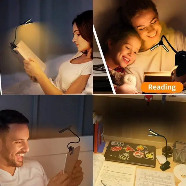 Alt view image 3 of 7 - Rechargeable Clip On Book Light, 3 Color Eye-Care LED Reading Light, 360° Rotatable Bed Reading Lamp, USB Rechargeable, Portable Book Light for Kids, Travel & Office