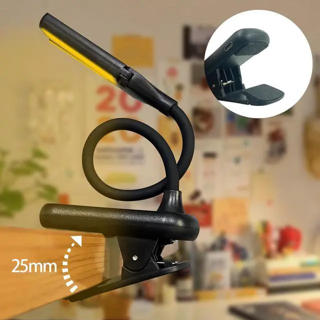 Alt view image 5 of 7 - Rechargeable Clip On Book Light, 3 Color Eye-Care LED Reading Light, 360° Rotatable Bed Reading Lamp, USB Rechargeable, Portable Book Light for Kids, Travel & Office