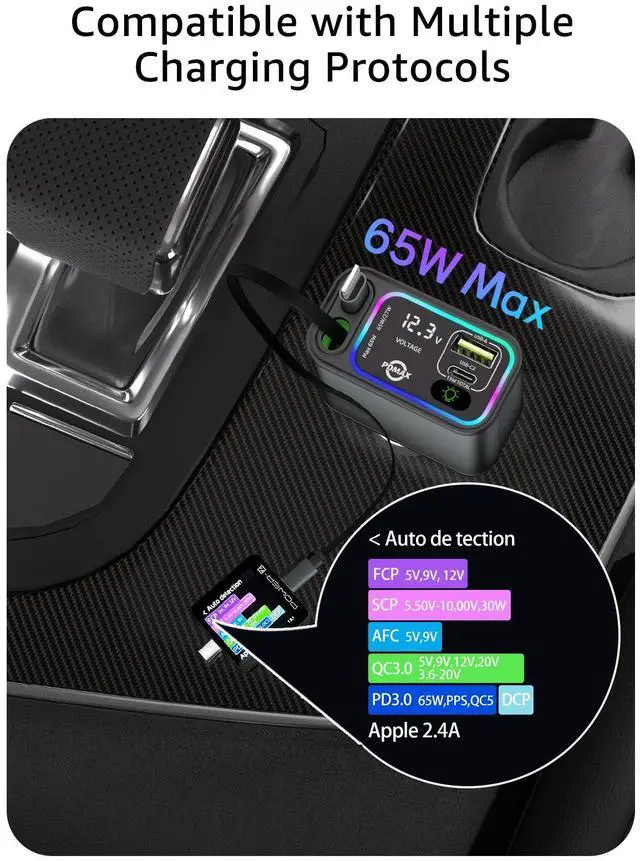 Alt view image 6 of 6 - Retractable Car Charger USB C,145W Type C Car Charger Fast Charging with Dual Retractable USB C Cable and USB Ports for iPhone 17/16/15,S25/24/23/22, Pixel 9/8/7(Build-in Dual Type C Cable)