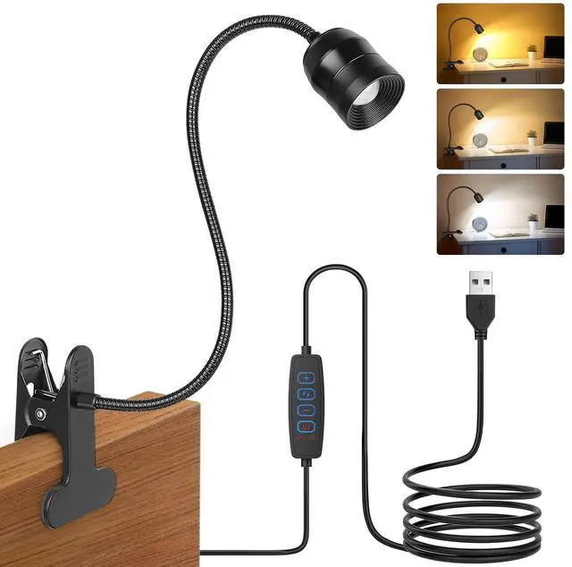Main image of Clip on Light - Dimmable Reading Light for Bed with 3 Color Modes & 10 Brightness & 15°- 80° Adjustable Angle, 360° Gooseneck USB LED Book Lamp with Clamp for Study Headboard Dorm - 1 Pack