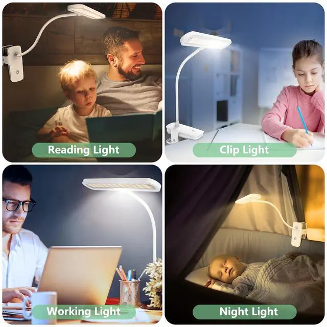 Alt view image 6 of 7 - Clip on Light, Reading Lights for Books in Bed, Eye Caring 66 LEDs Book Lights, 4 Brightness & Multiple Color Temperatures LED Desk Lamp Rechargeable Night Lamps for Home, Office and Dorm