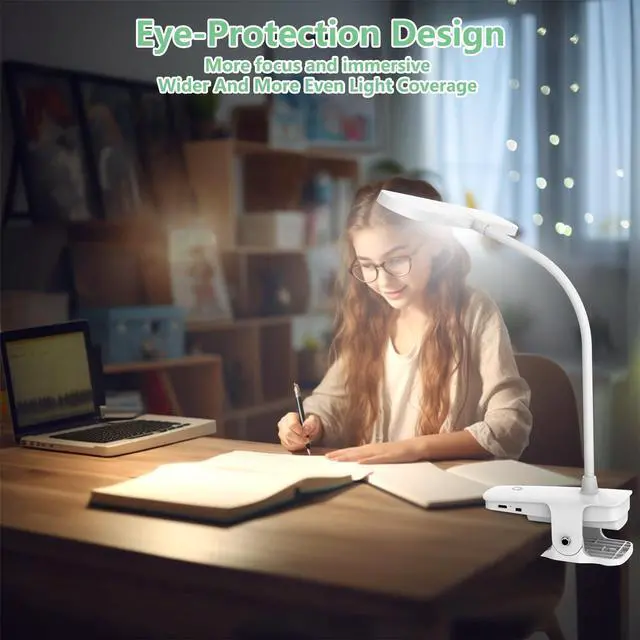 Alt view image 7 of 7 - Clip on Light, Reading Lights for Books in Bed, Eye Caring 66 LEDs Book Lights, 4 Brightness & Multiple Color Temperatures LED Desk Lamp Rechargeable Night Lamps for Home, Office and Dorm