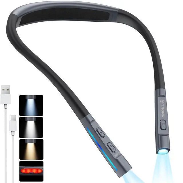 Main image of LED Neck Reading Light, 3 Color 3 Brightness Book Light for Reading in Bed, 1000mAh Rechargeable Lamp, Flexible Arm with Outdoor Warning Lamp, Eye-Caring for Crochet, Travel, Book Lovers Gifts