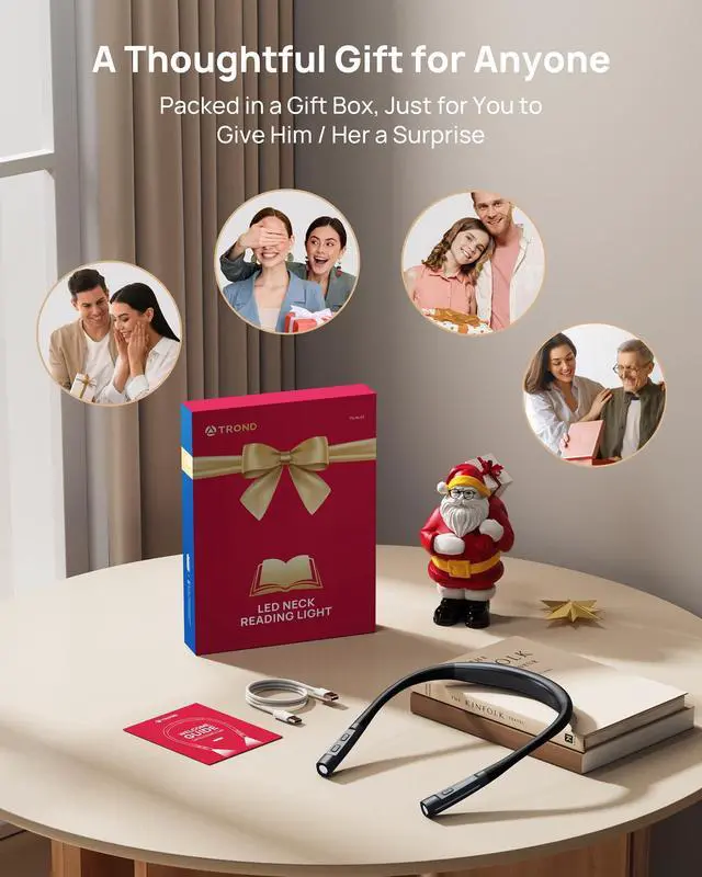 Alt view image 7 of 7 - LED Neck Reading Light, 3 Color 3 Brightness Book Light for Reading in Bed, 1000mAh Rechargeable Lamp, Flexible Arm with Outdoor Warning Lamp, Eye-Caring for Crochet, Travel, Book Lovers Gifts