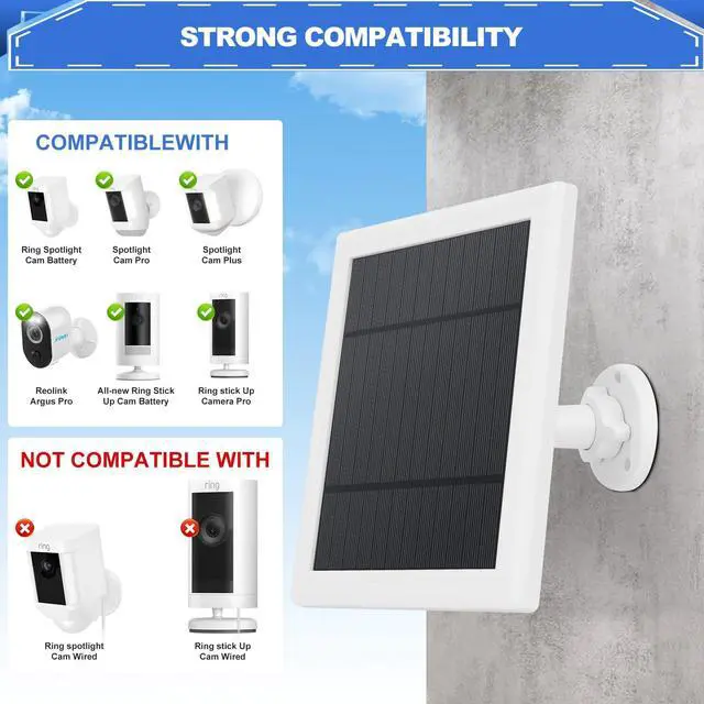 Alt view image 3 of 7 - Solar Panel for Security Camera 3 IN 1 Port 5W Ring Camera Solar Charger Compatible with Ring Spotlight & Stick Up Outdoor Cam Battery, IP65 Waterproof &16.4ft Long Cable with USB-C/Micro USB/DC Ports