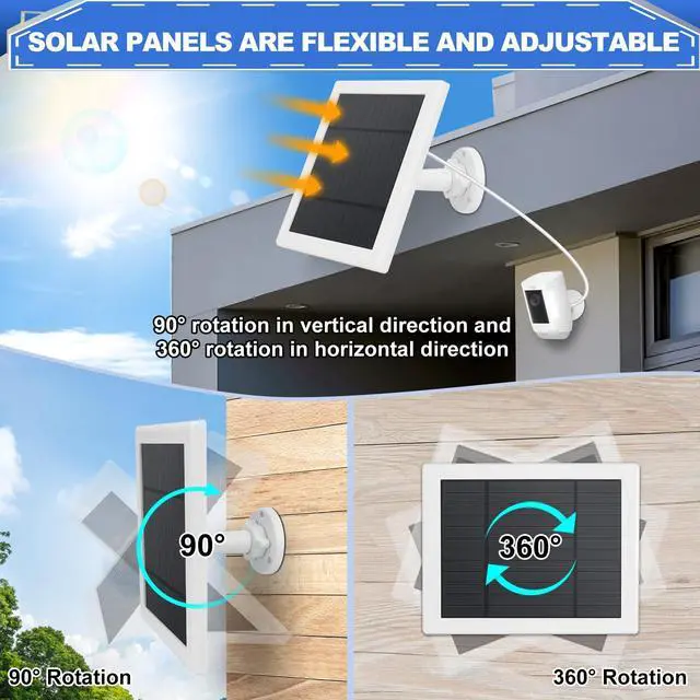 Alt view image 5 of 7 - Solar Panel for Security Camera 3 IN 1 Port 5W Ring Camera Solar Charger Compatible with Ring Spotlight & Stick Up Outdoor Cam Battery, IP65 Waterproof &16.4ft Long Cable with USB-C/Micro USB/DC Ports